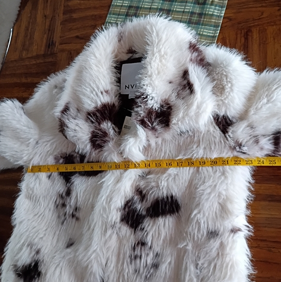 NEW NVLT Anthropologie Cow Print Fuzzy Faux Fur Long Coat Size Large - Picture 14 of 16